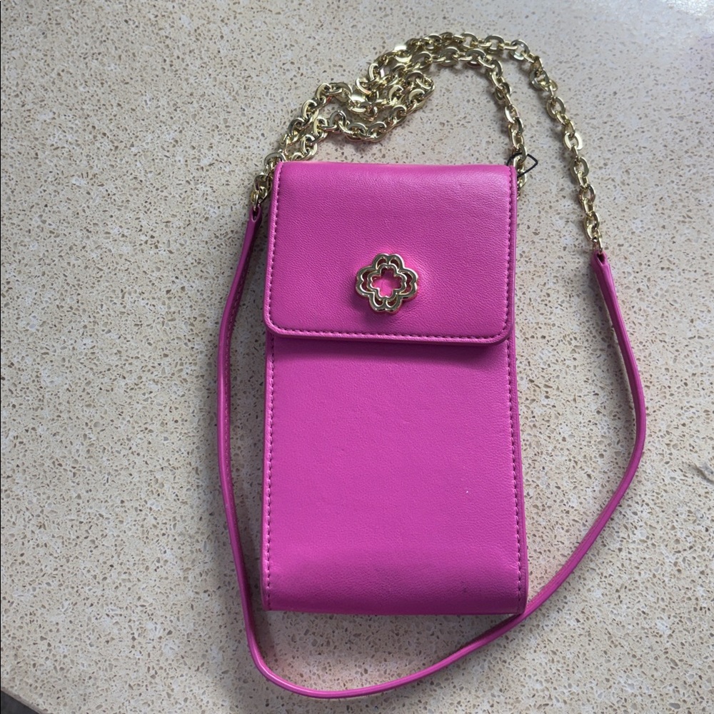 Maje Fuchsia Phone Crossbody with Gold Chain